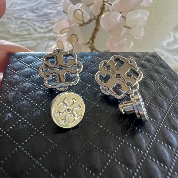 Tory Burch Silver Logo Earrings - Picture 3 of 3